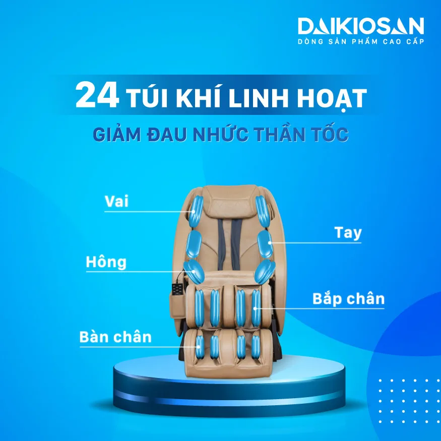Ghế massage Daikiosan DKGM-10001 đem đến sự kết hợp ho&agrave;n hảo giữa trị liệu Đ&ocirc;ng Y v&agrave; c&ocirc;ng nghệ th&ocirc;ng minh AI 4.0, c&ugrave;ng với c&ocirc;ng nghệ massage 3D ti&ecirc;n tiến. Kết hợp độc đ&aacute;o n&agrave;y tạo n&ecirc;n những ph&uacute;t gi&acirc;y massage thư gi&atilde;n tuyệt vời cho người d&ugrave;ng.