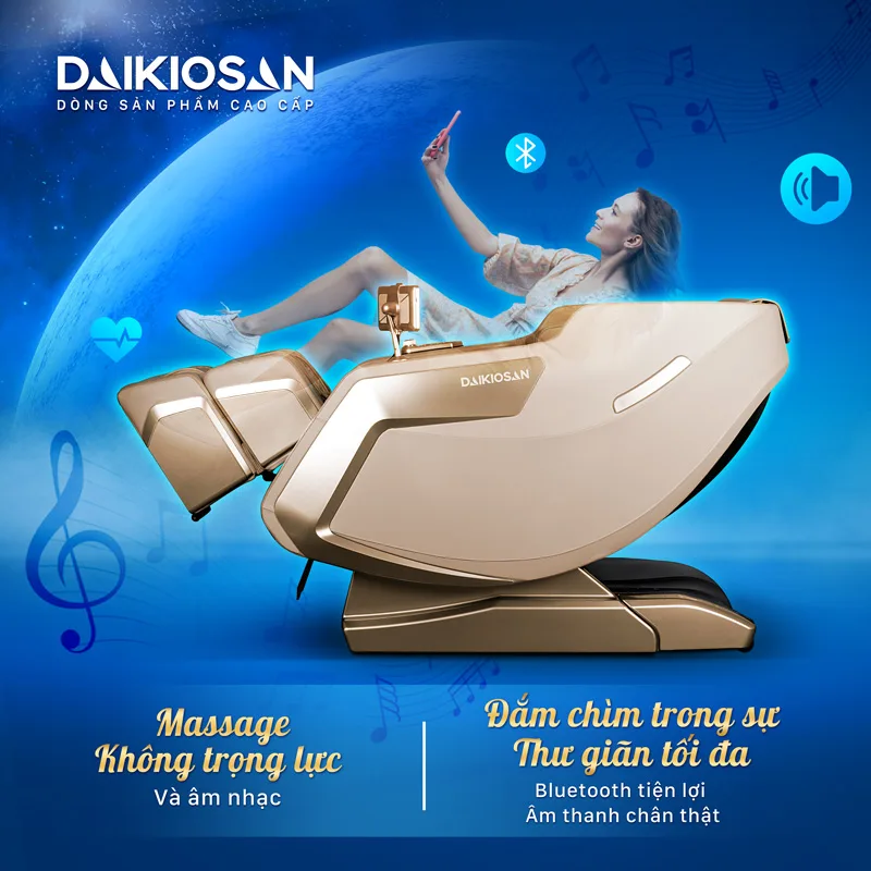 Ghế massage Daikiosan DKGM-30002 là sự kết hợp thông minh giữa trị liệu truyền thống Đông Y và công nghệ massage 4D tân tiến. Sản phẩm này mang đến một trải nghiệm massage hoàn hảo và tạo ra không gian thư giãn riêng tư tại nhà cho người dùng.