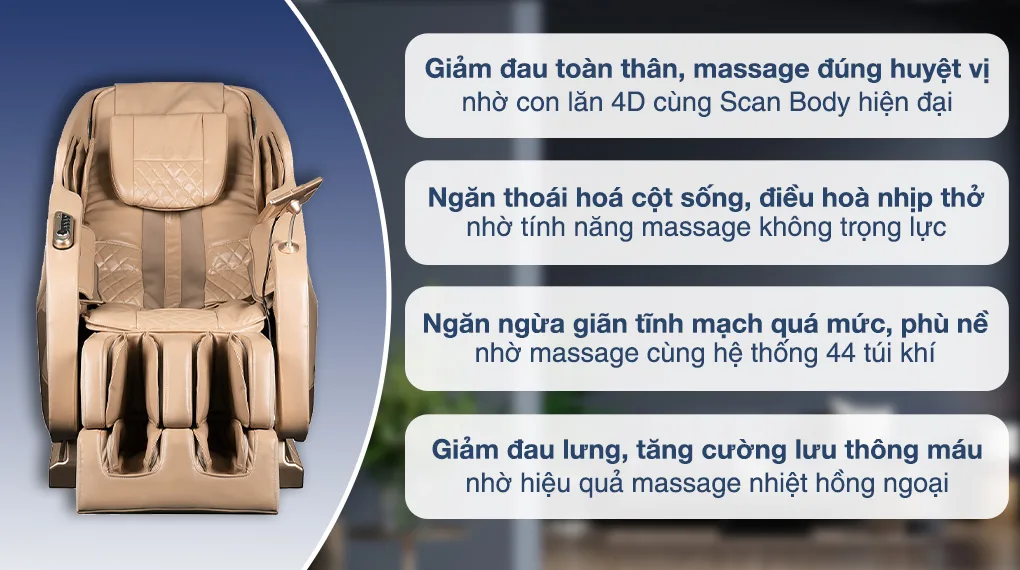 Ghế massage Daikiosan DKGM-30002 là sự kết hợp thông minh giữa trị liệu truyền thống Đông Y và công nghệ massage 4D tân tiến. Sản phẩm này mang đến một trải nghiệm massage hoàn hảo và tạo ra không gian thư giãn riêng tư tại nhà cho người dùng.