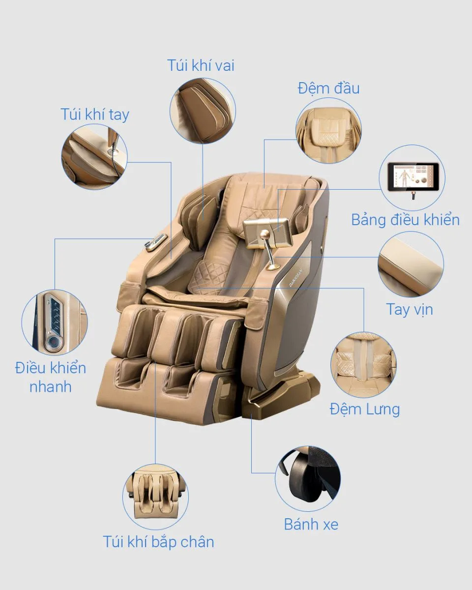 Ghế massage Daikiosan DKGM-30002 là sự kết hợp thông minh giữa trị liệu truyền thống Đông Y và công nghệ massage 4D tân tiến. Sản phẩm này mang đến một trải nghiệm massage hoàn hảo và tạo ra không gian thư giãn riêng tư tại nhà cho người dùng.