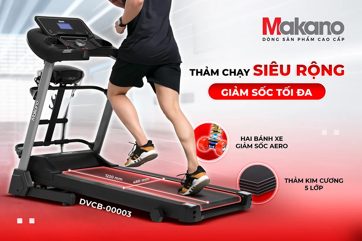 M&aacute;y chạy bộ Makano DVCB-00003 l&agrave; một sản phẩm vượt trội, với nhiều t&iacute;nh năng th&ocirc;ng minh v&agrave; hiện đại t&iacute;ch hợp. Đ&acirc;y l&agrave; b&iacute; quyết gi&uacute;p bạn cải thiện ngoại h&igrave;nh v&agrave; sức khỏe một c&aacute;ch to&agrave;n diện, mang đến cho bạn một v&oacute;c d&aacute;ng đẹp v&agrave; cơ thể khỏe mạnh, tr&agrave;n đầy năng lượng.