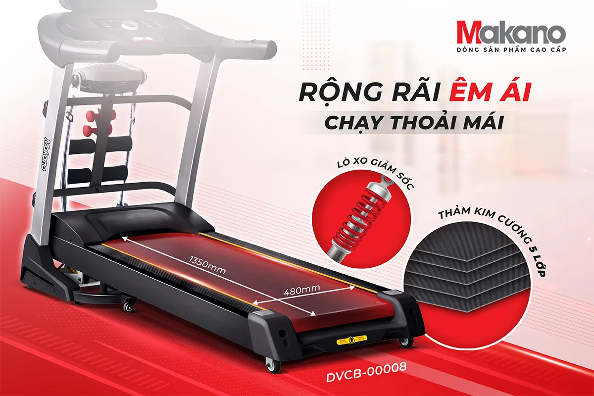 M&aacute;y chạy bộ đa năng Makano DVCB-00008 l&agrave; một sản phẩm c&ocirc;ng nghệ ti&ecirc;n tiến, gi&uacute;p bạn tập luyện tại nh&agrave; với hiệu quả tuyệt vời. Sản phẩm n&agrave;y mang đến cho bạn một sức khỏe dẻo dai v&agrave; gi&uacute;p bạn chăm s&oacute;c v&oacute;c d&aacute;ng một c&aacute;ch tự nhi&ecirc;n v&agrave; khỏe khoắn. Khi bạn tự tin về v&oacute;c d&aacute;ng của m&igrave;nh, bạn sẽ tỏa s&aacute;ng trong mọi hoạt động của cuộc sống.