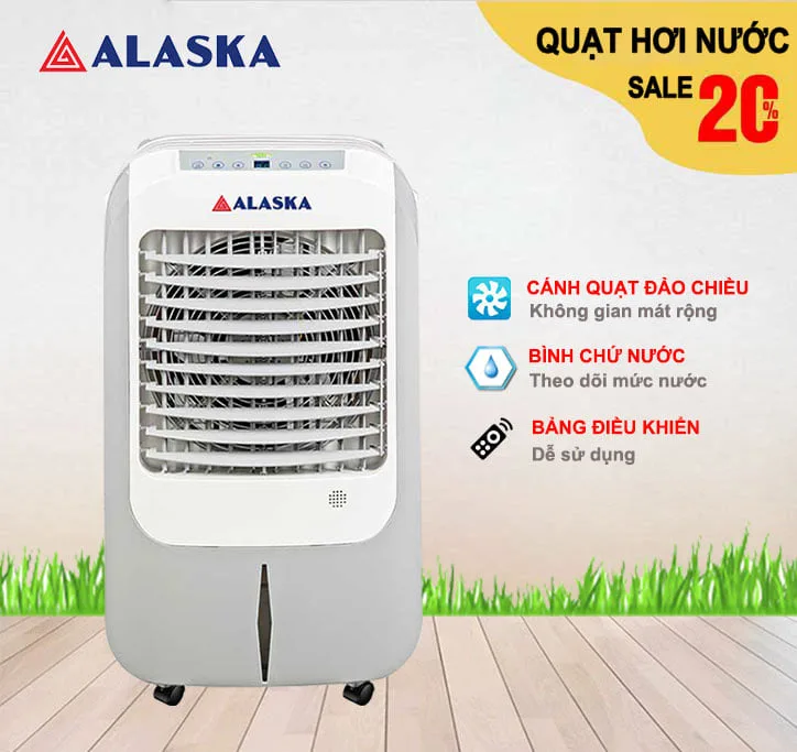 Quạt hơi nước Alaska 50 l&iacute;t A10000 l&agrave; một sản phẩm đ&aacute;ng ch&uacute; &yacute; trong danh mục của h&atilde;ng Alaska. Với dung t&iacute;ch nước l&ecirc;n đến 50 l&iacute;t, quạt n&agrave;y c&oacute; khả năng cung cấp kh&ocirc;ng kh&iacute; m&aacute;t mẻ v&agrave; ẩm ướt trong một thời gian k&eacute;o d&agrave;i.