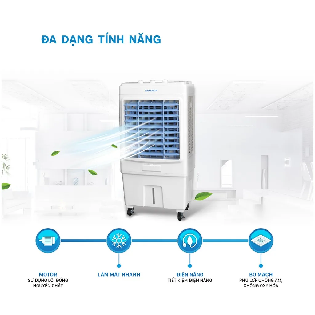 Quạt điều ho&agrave; kh&ocirc;ng kh&iacute; Daikiosan DKA-04000C l&agrave; một d&ograve;ng sản phẩm vượt trội với nhiều t&iacute;nh năng ưu việt v&agrave; th&acirc;n thiện với người sử dụng, mang đến giải ph&aacute;p hiệu quả cho việc l&agrave;m m&aacute;t. Với thiết kế th&ocirc;ng minh, quạt n&agrave;y vượt qua c&aacute;c yếu điểm của c&aacute;c thiết bị l&agrave;m m&aacute;t như điều h&ograve;a v&agrave; quạt phun sương.