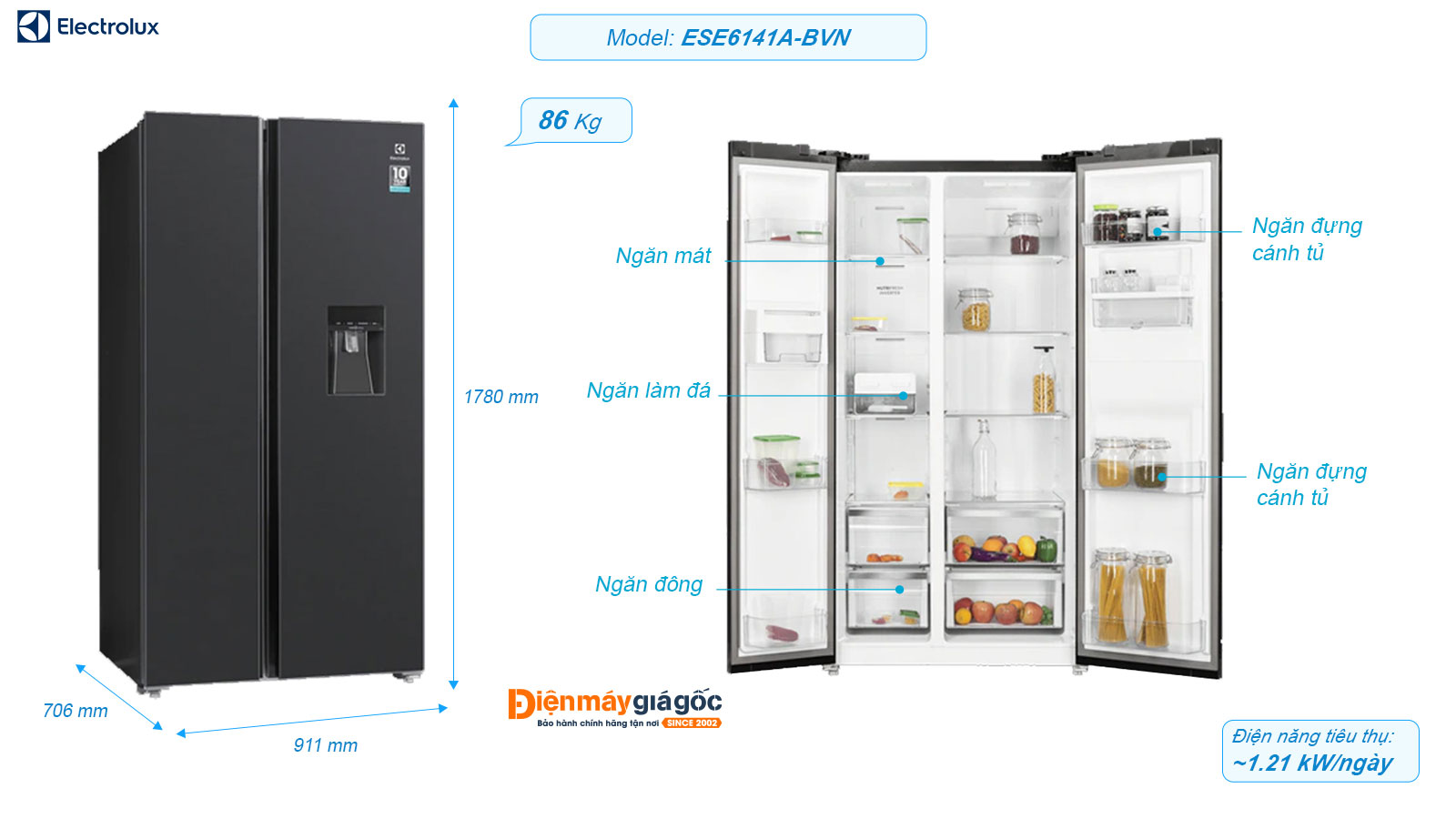 tủ lạnh electrolux ngăn đá trên 606l - Điện Máy Trả Góp Lê Triều
